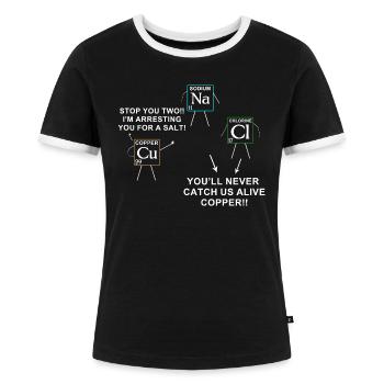 Wortspiel mit chemischen Elementen für Chemieliebhaber - Frauen Kontrast-T-Shirt - Schwarz/Weiß - Vorne - Selfina (174cm)