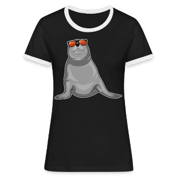 Seehund Sonnenbrille - Frauen Kontrast-T-Shirt - Schwarz/Weiß - Vorne - Selfina (174cm)