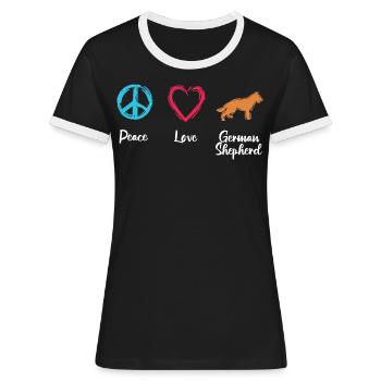 Frieden Liebe Schäferhund - Frauen Kontrast-T-Shirt - Schwarz/Weiß - Vorne - Selfina (174cm)