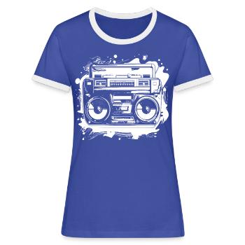 Dessin de musique hip hop - T-shirt contrasté Femme - bleu/blanc - Devant