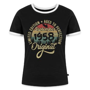 67th birthday September 1958 - 67 years old - Women's Ringer T-Shirt - black/white - Front - Selfina (174cm)