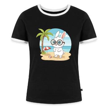 Süßer Hase mit Brille Strandsommerferien - Frauen Kontrast-T-Shirt - Schwarz/Weiß - Vorne - Selfina (174cm)