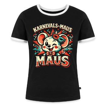 Karnevalsmaus Kostüm Damen Lustig Fasching  - Frauen Kontrast-T-Shirt - Schwarz/Weiß - Vorne - Selfina (174cm)