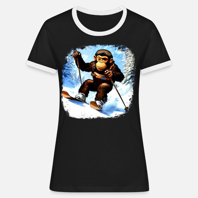 Monkey Ski - Women's Ringer T-Shirt - black/white
