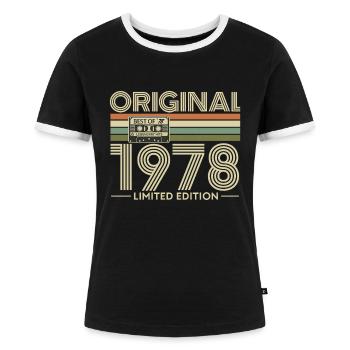 Original 1978 Limited Edition Retro - Frauen Kontrast-T-Shirt - Schwarz/Weiß - Vorne - Selfina (174cm)
