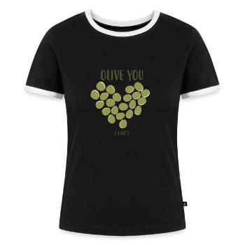 Olive coeur amour plante cadeau idée olivier - T-shirt contrasté Femme - noir/blanc - Devant - Selfina (174cm)