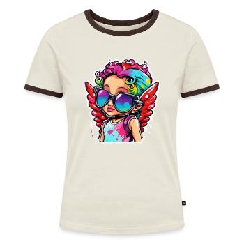 Cupidon / Amour / Flèche / Coeur / Saint Valentin - T-shirt contrasté Femme - bleu/blanc - Devant