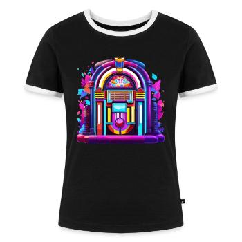 Jukebox / Musikautomat / Retro / 50er Jahre - Frauen Kontrast-T-Shirt - Schwarz/Weiß - Vorne - Selfina (174cm)