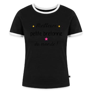 Brittany - Bestes kleines bretonisches Mädchen der Welt! - Frauen Kontrast-T-Shirt - Schwarz/Weiß - Vorne - Selfina (174cm)