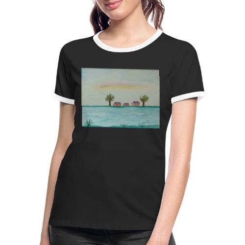 Fluss mit Hütten - Frauen Kontrast-T-Shirt