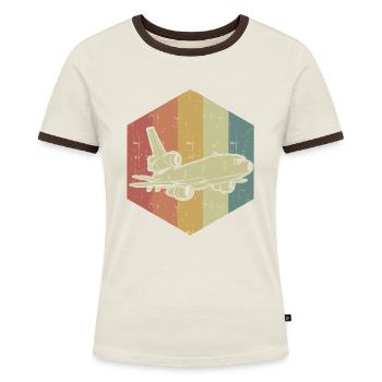 Flugzeug Retro Farben Cooles Geschenk - Frauen Kontrast-T-Shirt - Blau/Weiß - Vorne