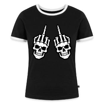 Mittelfinger Skelett Hand - Frauen Kontrast-T-Shirt - Schwarz/Weiß - Vorne - Selfina (174cm)