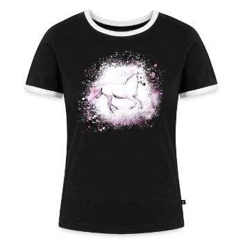Pferd,schimmel, pink, Graffiti, Malerei, rosa - Frauen Kontrast-T-Shirt - Schwarz/Weiß - Vorne - Selfina (174cm)