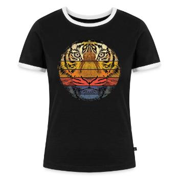 Tiger Animal Predator Wild Wilderness Vintage Rétro - T-shirt contrasté Femme - noir/blanc - Devant - Selfina (174cm)
