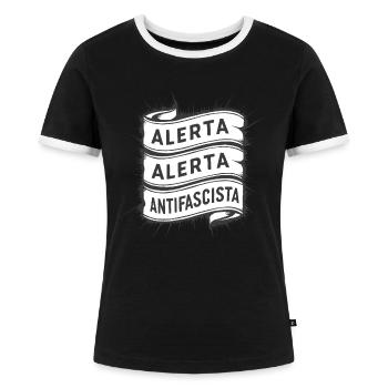 FCKNZS contre le fascisme - T-shirt contrasté Femme - noir/blanc - Devant - Selfina (174cm)