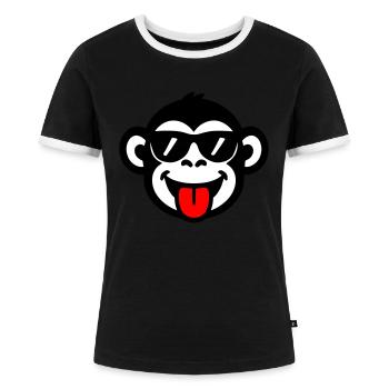 Affe Zunge Lustig - Frauen Kontrast-T-Shirt - Schwarz/Weiß - Vorne - Selfina (174cm)