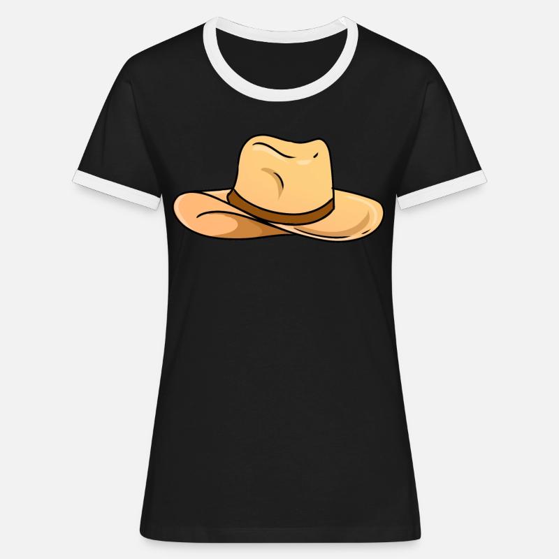 straw hat - Women's Ringer T-Shirt - black/white