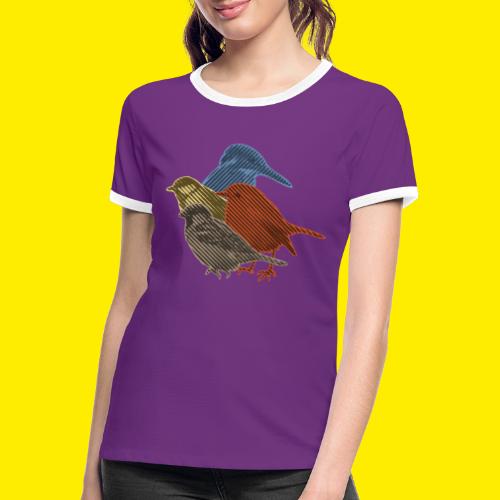 Vogelverzameling in line-art - Vrouwen contrastshirt