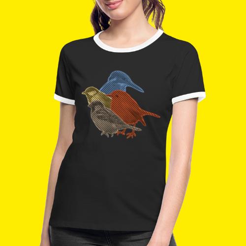 Vogelverzameling in line-art - Kontrast-T-skjorte for kvinner