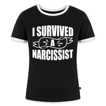 I Survived A Narcissist Divorce Women Divorcee - Women's Ringer T-Shirt - black/white - Front - Selfina (174cm)