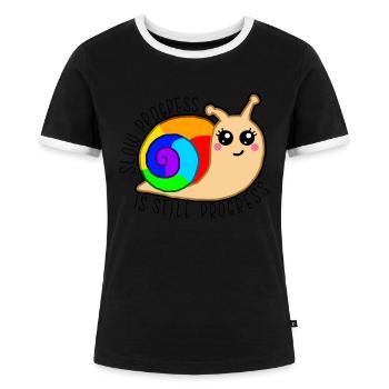 Slow Progress Snail - Women's Ringer T-Shirt - black/white - Front - Selfina (174cm)