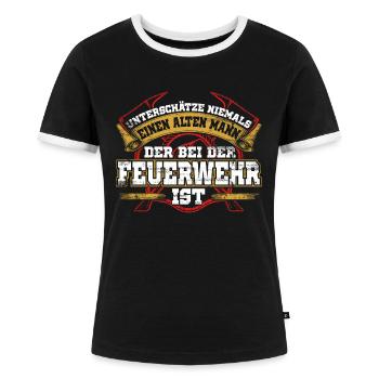 Feuerwehr - Alter Mann - Frauen Kontrast-T-Shirt - Schwarz/Weiß - Vorne - Selfina (174cm)
