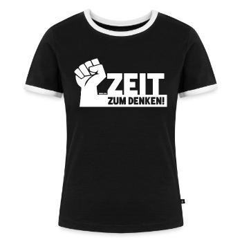 Zeit zum Denken - Frauen Kontrast-T-Shirt - Schwarz/Weiß - Vorne - Selfina (174cm)