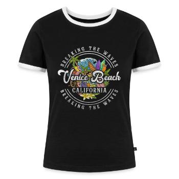 Plage, Mer, Sable, Voyage - T-shirt contrasté Femme - noir/blanc - Devant - Selfina (174cm)