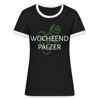 Wocheendpälzer - Frauen Kontrast-T-Shirt - Schwarz/Weiß - Vorne - Selfina (174cm)