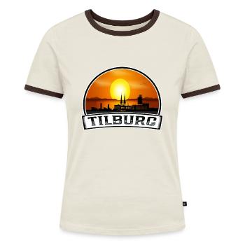 Tilburg Niederlande Skyline Vintage Sunset Travel - Frauen Kontrast-T-Shirt - Blau/Weiß - Vorne