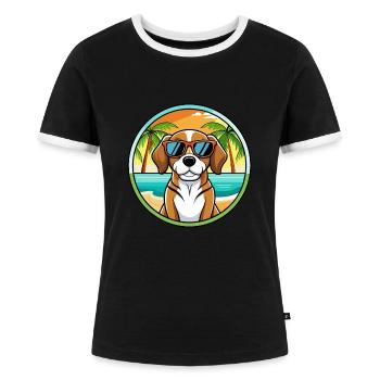 Beagle Harrier Chien Race Dessin Animé Lunettes de soleil Plage - T-shirt contrasté Femme - noir/blanc - Devant - Selfina (174cm)