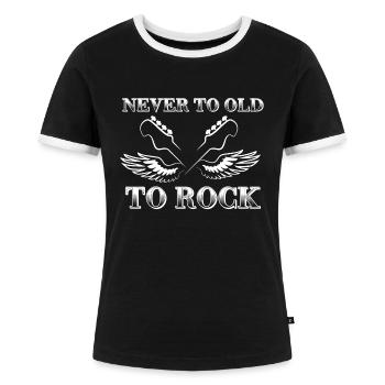 Never to Old to Rock - Frauen Kontrast-T-Shirt - Schwarz/Weiß - Vorne - Selfina (174cm)