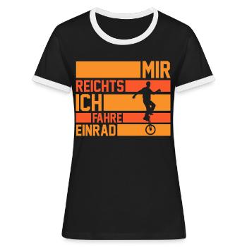 Kunstrad Fahrrad Einrad - Frauen Kontrast-T-Shirt - Schwarz/Weiß - Vorne - Selfina (174cm)