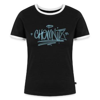 Chemnitz in gekonner Graffiti Tag Schri - Frauen Kontrast-T-Shirt - Schwarz/Weiß - Vorne - Selfina (174cm)
