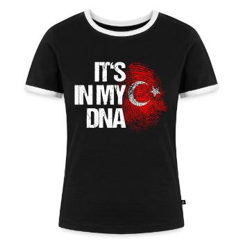 It's in my DNA Türkei Flaggen für Türken in - Frauen Kontrast-T-Shirt - Schwarz/Weiß - Vorne - Selfina (174cm)