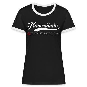 Travemünde Koordinaten - Frauen Kontrast-T-Shirt - Schwarz/Weiß - Vorne - Selfina (174cm)