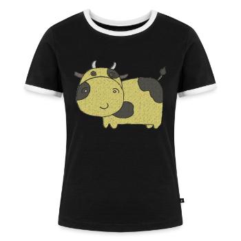 Cow Fabric Fabric - Women's Ringer T-Shirt - black/white - Front - Selfina (174cm)