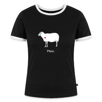 Schaf Moin ausgeschlafen? Deichschaf Schafe zählen - Frauen Kontrast-T-Shirt - Schwarz/Weiß - Vorne - Selfina (174cm)