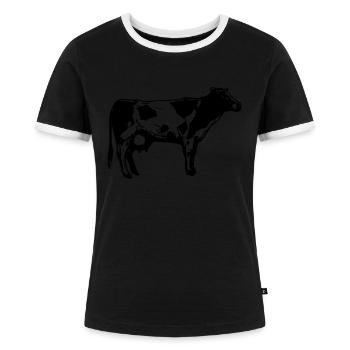 cow logo - Women's Ringer T-Shirt - black/white - Front - Selfina (174cm)