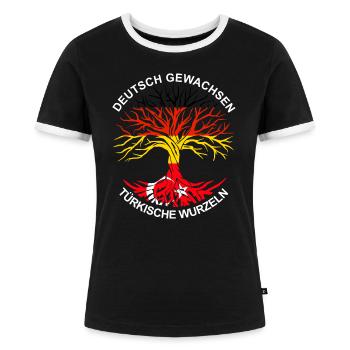 Deutsch Türkisch Deutsch Türke stolz Geschenk - Frauen Kontrast-T-Shirt - Schwarz/Weiß - Vorne - Selfina (174cm)