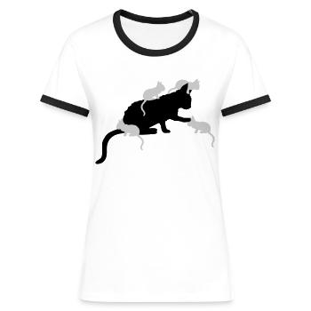Many Kitten Mama Cat - Women's Ringer T-Shirt - blue/white - Front
