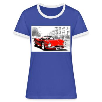 Voiture de sport rétro rouge - T-shirt contrasté Femme - bleu/blanc - Devant