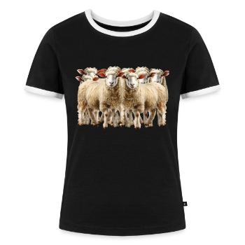 Troupeau de moutons dans la gestion du paysage - T-shirt contrasté Femme - noir/blanc - Devant - Selfina (174cm)