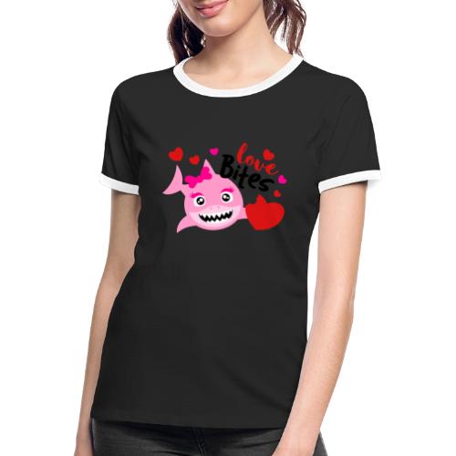 love bites shark with heart valentine's day - Frauen Kontrast-T-Shirt