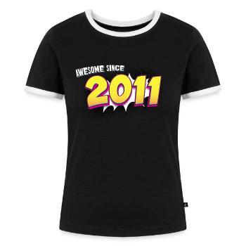Rétro 12e anniversaire dans le style de bande dessinée Pop Art - T-shirt contrasté Femme - noir/blanc - Devant - Selfina (174cm)