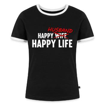 Glad kone mand Lykkeligt liv LGBTQ blev homoseksuel - Dame kontrast-T-shirt - sort/hvid - Foran - Selfina (174cm)