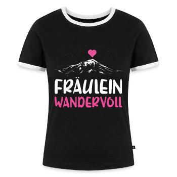 Fräulein Wandervoll Berge Gebirge Wandern Herz - Frauen Kontrast-T-Shirt - Schwarz/Weiß - Vorne - Selfina (174cm)