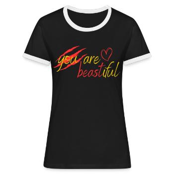 Biest oder Schönheit? - Frauen Kontrast-T-Shirt - Schwarz/Weiß - Vorne - Selfina (174cm)