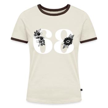 Nummer 68 Schwarze Blumen - 68. Blumengeburtstag - Frauen Kontrast-T-Shirt - Blau/Weiß - Vorne