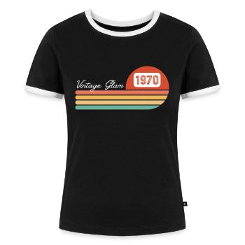 Vintage Glam 1970s Art - Frauen Kontrast-T-Shirt - Schwarz/Weiß - Vorne - Selfina (174cm)